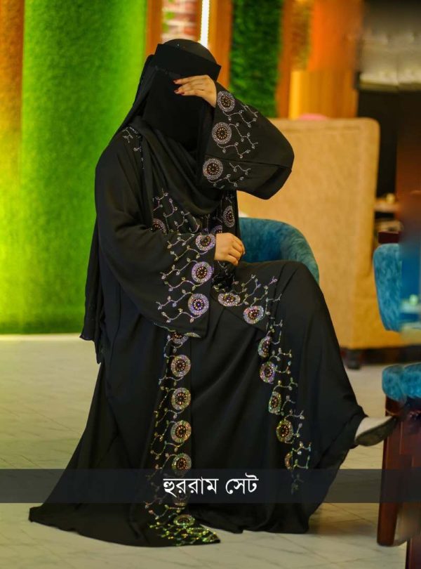 💥 প্রিমিয়াম দুবাই চেরি কাপড় পার্শিয়ালি 3 পার্ট, রাজকীয় আবায়া বোরকা