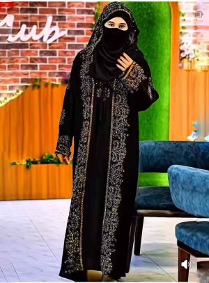 💥 প্রিমিয়াম দুবাই চেরি কাপড় পার্শিয়ালি 3 পার্ট, রাজকীয় আবায়া বোরকা