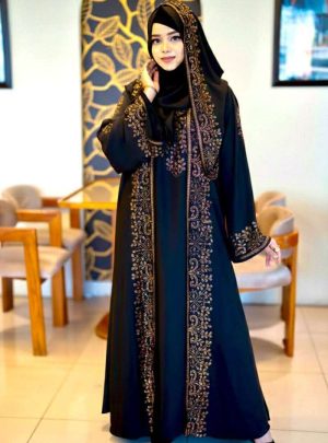 💥 প্রিমিয়াম দুবাই চেরি কাপড় পার্শিয়ালি 3 পার্ট, রাজকীয় আবায়া বোরকা